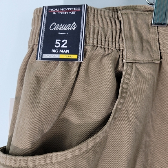 NWT ROUNDTREE & YORKE Men's Plus Size Khaki Cargo Short Ss 52W Beige Cotton - Picture 3 of 10